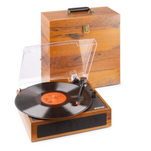 Fenton RP170L Record Player With Record Storage Case Wood